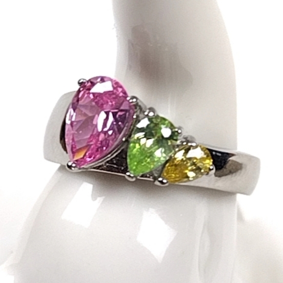 Gemstone Cocktail Ring Hypoallergenic Stainless Steel Women's Jewelry - Picture 1 of 12
